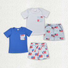 Load image into Gallery viewer, 2 Colors Sibling Baby Boys 4th of July Flags Pocket Shirts Shorts Outfits