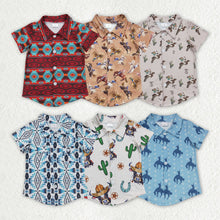Load image into Gallery viewer, Baby Boys Western Sibling Short Sleeve Buttons Tee Shirts Tops