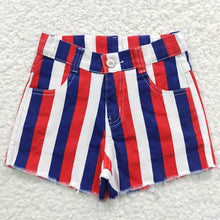 Load image into Gallery viewer, Baby Girls 4th Of July Sibling Sister Denim Shorts