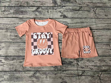 Load image into Gallery viewer, Baby Boys Stay Groovy Shirt Khaki Shorts Outfits Clothes Sets
