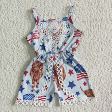 Load image into Gallery viewer, Baby girls 4th of july cow jumpsuits