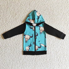 Load image into Gallery viewer, Baby kids hoodie cow western zip fall tops