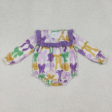 Load image into Gallery viewer, Baby Boys Mardigras Bows Ruffle Sleeve Rompers