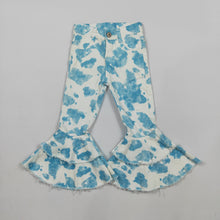 Load image into Gallery viewer, Baby Girls Blue Cow Print Denim Pants Bell Bottoms