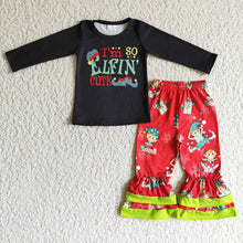 Load image into Gallery viewer, baby girls Christmas cutest cartoon green ruffle pants sets