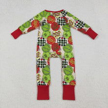 Load image into Gallery viewer, Baby Boys Grin Lights Plaid Christmas Zipper Footie Rompers