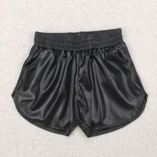 Load image into Gallery viewer, Baby Girls Black Pocket Leather Elastic Bottom Shorts