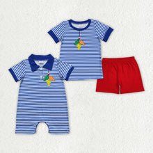 Load image into Gallery viewer, Baby Boys Fishing Blue Stripes Sibling Brother Summer Clothes Sets