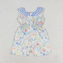Load image into Gallery viewer, Baby Girls Blue Flowers Checkered Shorts Jumpsuits