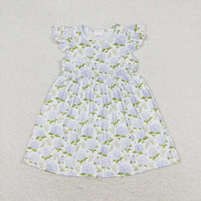 Load image into Gallery viewer, Baby Girls Blue Flowers Flutter Sleeve Knee Length Dresses