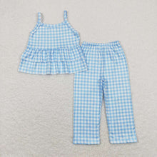 Load image into Gallery viewer, Baby Girls Blue Checkered Tunic Top Legging Pants Clothes Sets
