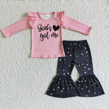 Load image into Gallery viewer, Baby girls god got me star bell pants clothes sets