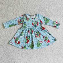 Load image into Gallery viewer, Baby Girls Christmas Cartoon Green Knee Length Dresses