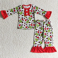 Load image into Gallery viewer, baby Girls christmas cartoon ruffle pajamas pants sets