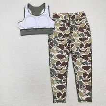 Load image into Gallery viewer, Adult Women Green Vest Top Camo Pants Yoga Sports Clothes Sets