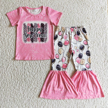 Load image into Gallery viewer, Baby Girls Happy New Year Pink Balloon Bell Pants Sets