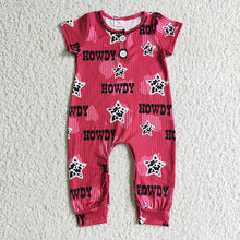 Load image into Gallery viewer, Baby boys red howdy western rompers