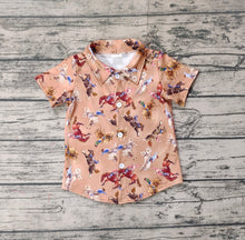 Load image into Gallery viewer, Baby Boys Western Rodeo Brown Buttons Short Sleeve Tee Shirts Tops