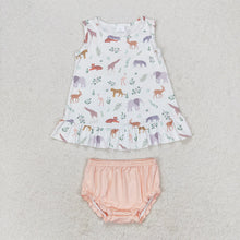 Load image into Gallery viewer, Baby Girls Animal Ruffle Tunic Top Bummies Clothes Sets