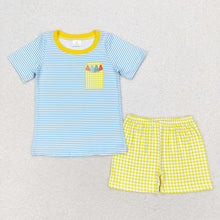 Load image into Gallery viewer, Baby Boys Blue Stripes Back To School Pencil Shirt Shorts Clothes Sets