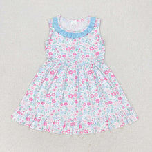 Load image into Gallery viewer, Baby Girls Blue Ruffle Sibling Sister Dresses Floral Shorts Clothes Sets
