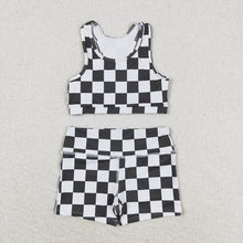 Load image into Gallery viewer, Baby Girls Black Checkered Crop Tops Shorts Clothes Sets