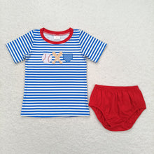 Load image into Gallery viewer, Baby Boys Blue Stripes Baseball Shirts Top Bummies Clothes Sets