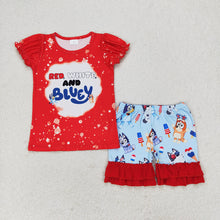 Load image into Gallery viewer, Baby Girls 4th Of July Dog Shirts Ruffle Shorts Clothes Sets
