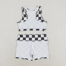 Load image into Gallery viewer, Baby Girls Black Checkered Crop Tops Shorts Clothes Sets