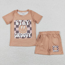 Load image into Gallery viewer, Baby Boys Stay Groovy Shirt Khaki Shorts Outfits Clothes Sets