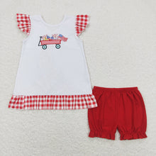 Load image into Gallery viewer, Baby Girls 4th Of July Flag Tractor Sibling Rompers Clothes Sets