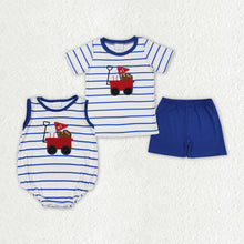 Load image into Gallery viewer, Baby Boys Blue Stripes Baseball Shirts Shorts Rompers Clothes Sets