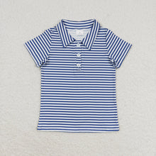 Load image into Gallery viewer, Baby Boys Blue Stripes Short Sleeve Buttons Tee Shirts Tops