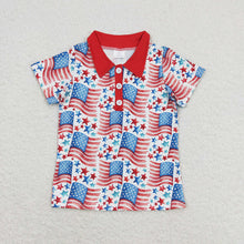 Load image into Gallery viewer, Baby Boys 4th Of July Flags Stars Buttons Short Sleeve Tee Shirts
