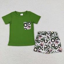 Load image into Gallery viewer, Baby Boys Green Pocket Shirt Tops Tractors Farm Shorts Clothes Sets