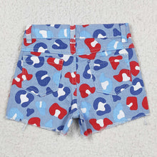 Load image into Gallery viewer, Baby Girls 4th Of July Red Navy Leopard Denim Shorts