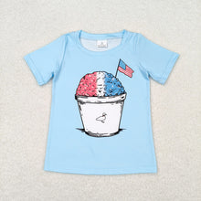 Load image into Gallery viewer, Baby Boys Blue 4th Of July Sand Flag Short Sleeve Tee Shirts Tops