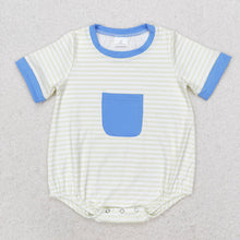 Load image into Gallery viewer, Baby Boys Blue Pocket Sibling Brother Rompers Clothes Sets