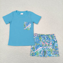 Load image into Gallery viewer, Baby Boys Blue Short Sleeve Tee Shirts Tops Flowers Shorts Clothes Sets