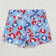 Load image into Gallery viewer, Baby Girls 4th Of July Red Navy Leopard Denim Shorts