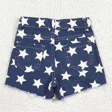 Load image into Gallery viewer, Baby Girls 4th Of July Stripes Stars Denim Shorts