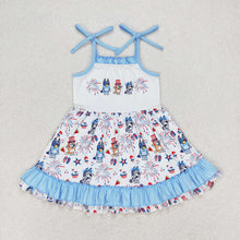 Load image into Gallery viewer, Baby Girls 4th Of July Dog Straps Knee Length Dresses