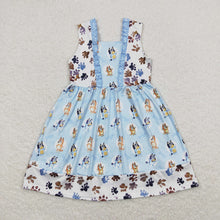 Load image into Gallery viewer, Baby Girls Blue Flowers Dogs Knee Length Dresses