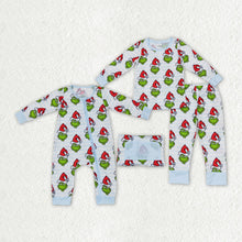 Load image into Gallery viewer, Baby Boys Green Face Christmas Sibling Sister Bamboo Pajamas Clothes Sets