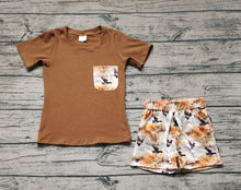 Load image into Gallery viewer, Baby Boys Brown Pocket Shirt Top Ducks Shorts Clothes Sets
