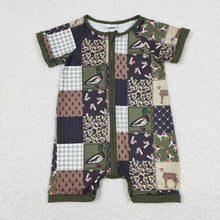 Load image into Gallery viewer, Baby Boys Hunting Deer Duck Short Sleeve Zip Rompers