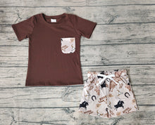 Load image into Gallery viewer, Baby Boys Brown Shirt Top Cow Rodeo Western Shorts Clothes Sets