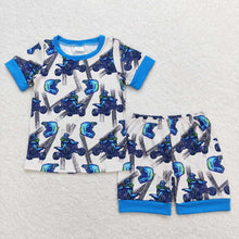 Load image into Gallery viewer, Baby Boys Blue Motobike Shirt Top Shorts Pajamas Clothes Sets