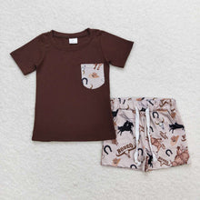 Load image into Gallery viewer, Baby Boys Grey Rodeo Horse Shirt Buttons Top Shorts Brother Romper Pajamas Clothes Sets