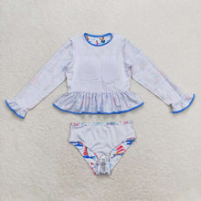 Load image into Gallery viewer, Baby Girls Blue Boats Long Sleeve Summer One Piece Bows Swimsuits